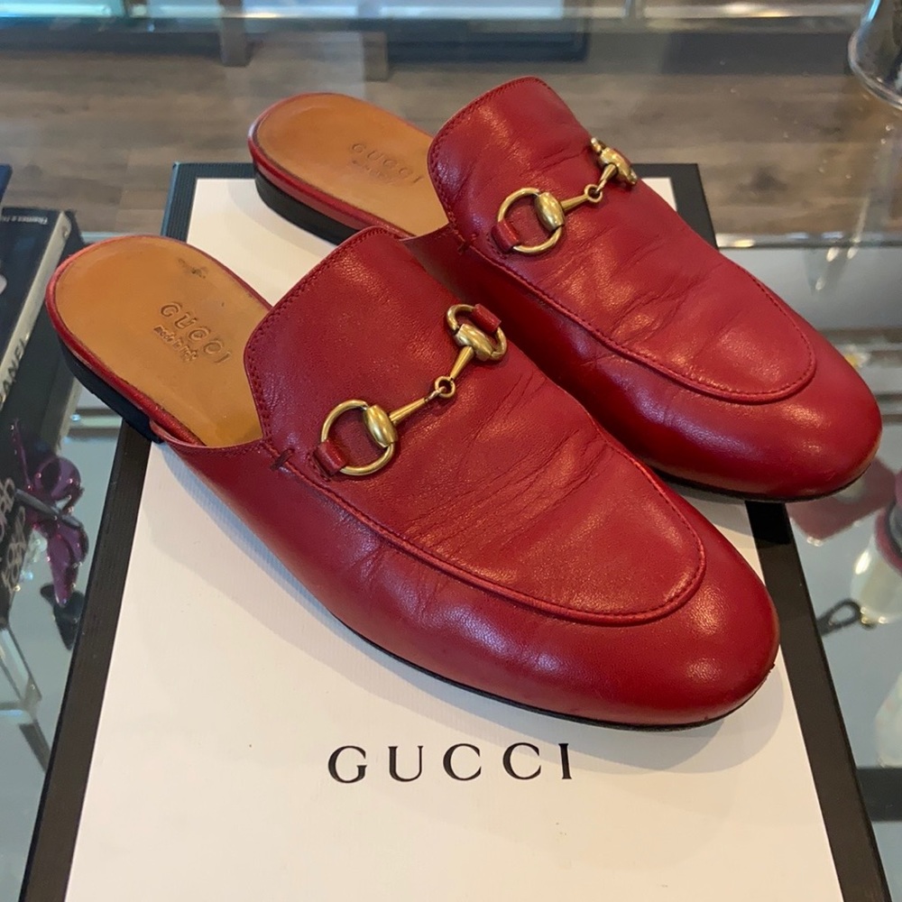 Gucci Red Princetown Leather Mules